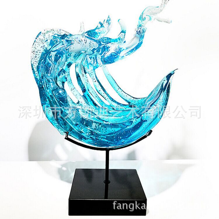 厂家生产铂金透明树脂浪花工艺品摆件酒店大堂家居装饰品雕刻手工