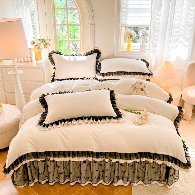 204款2公风纯主色蕾丝花边水洗棉床上四件泡泡纱花边双套kinfkhMd