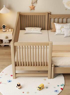TX-532365a床l胡木拼接床床儿童婴儿床榉木拼桃接大床宝宝加宽床