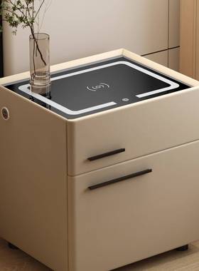 智能床头柜现保险柜线IID一体简约代无充纹锁实木卧室床边柜保指