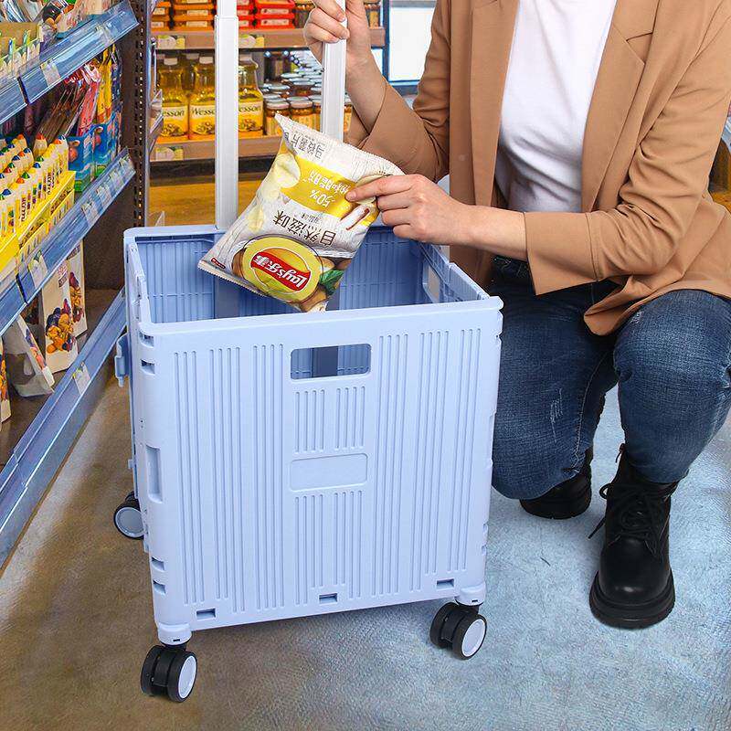 超市买菜小拉车家便PP胶箱携手拉车用摊露营拉杆车收纳车箱购物小