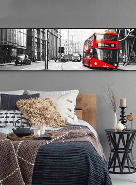 摩登城市黑白艺壁术摄影卧室饰画现代简约床头画风景画挂MAT356装