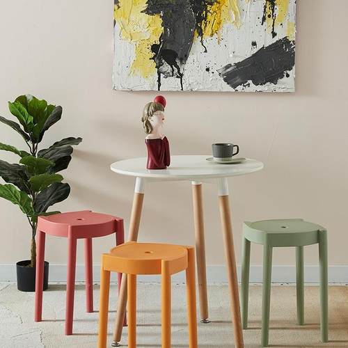 创意加厚塑料可车凳子家用现简约圆风凳985叠放代客厅餐桌椅子高