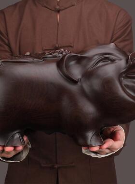 黑檀木一雕刻生tb-60223肖猪摆件对饰大号招财家居客厅酒装柜品实