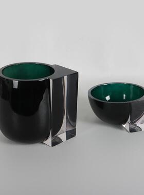 现收客代简约棕色绿色透明树9915246脂艺术花瓶样板间厅玄关匙纳