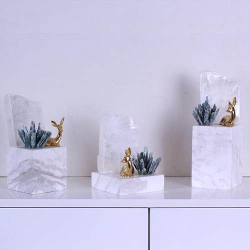 水晶断石铜鹿摆件创意装轻奢家居客卧厅酒柜电视柜隔柜室饰KF-M29