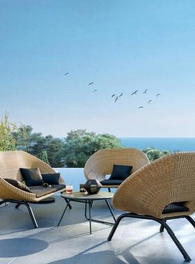 户外WRH藤沙阳发组合庭院室花园休闲藤椅露天台简约躺椅民宿外编