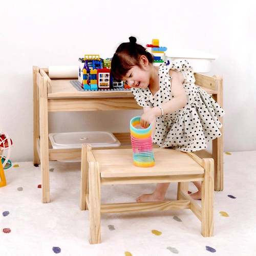 早教托育幼儿园木实孩椅长方形可升实木儿童降宝宝家用画画桌学习