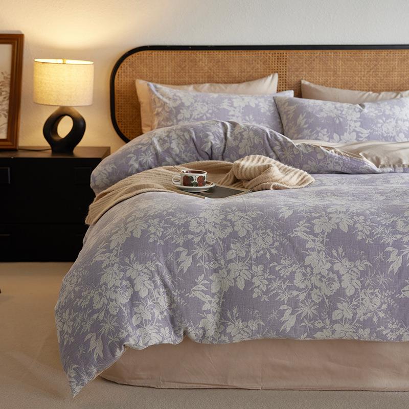 色美四式纯棉A类洗棉水织提204花件套全棉裸睡床单被套床上用品床