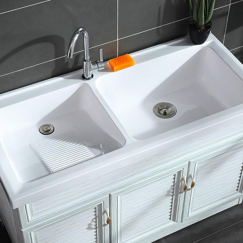 5YA1洗衣柜一体盆台人造石英石双洗衣浴池带搓板669阳太空铝室柜