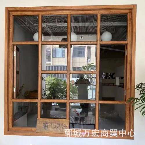 老榆木复门窗民宿实木平开右窗0613左拉窗框民宿餐厅古木质推门窗