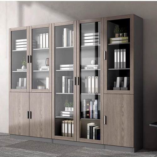 办公室文件档柜案公资料纳柜简KJA约现代带门玻璃书柜落地收储物