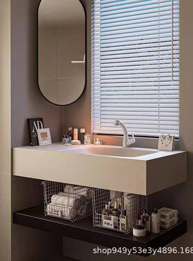 现代轻板奢岩一体盆浴室38192柜组洗合卫生间洗漱酒店风洗脸双盆