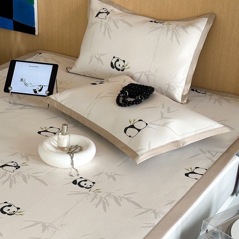 夏季凉感高端冰藤凉席三件套可爱熊猫数码印花可水洗折叠空调软席