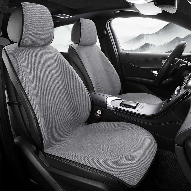 新款汽车坐垫四季通用亚麻空气层透气防滑夏季冰丝半包座椅套座垫