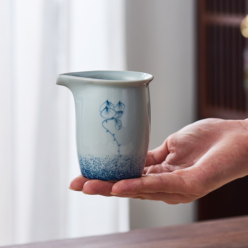手绘青花瓷公道杯不烫手荷花陶瓷公杯茶海分茶器仿古功夫茶具配件