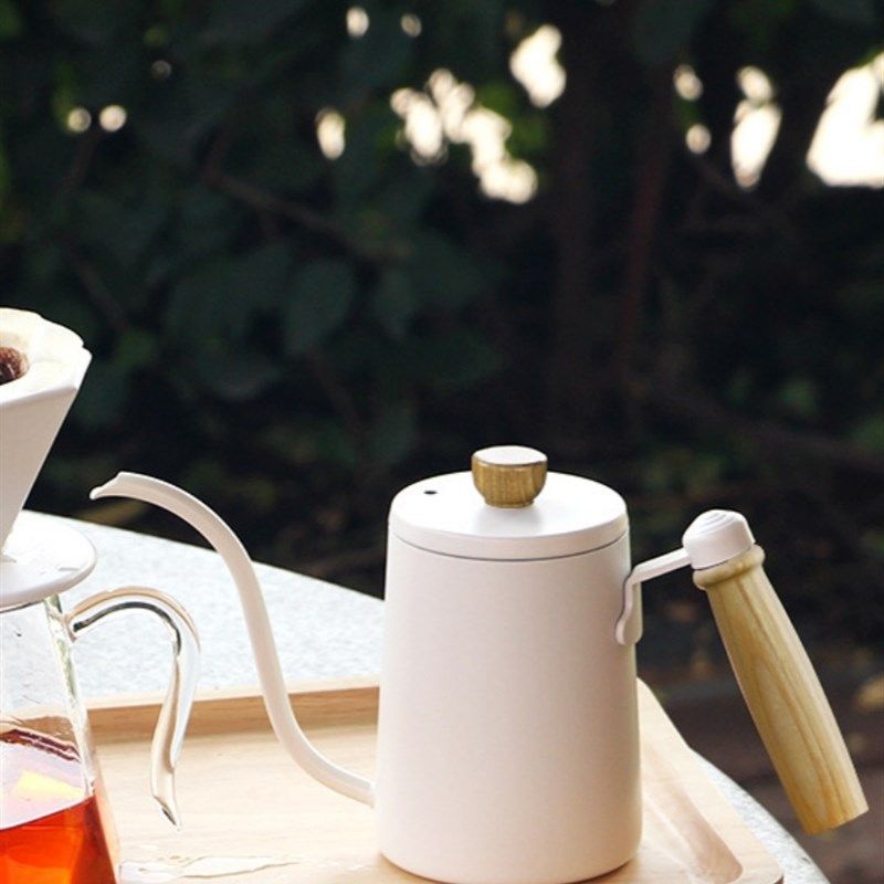 手冲咖啡壶 304不锈钢细口壶挂耳长嘴壶带温度计木柄防烫咖啡器具