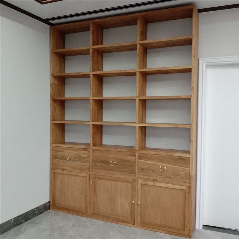 老榆木书架,全墙满墙书柜全实木落地书架隔断吊柜定制,实木书架