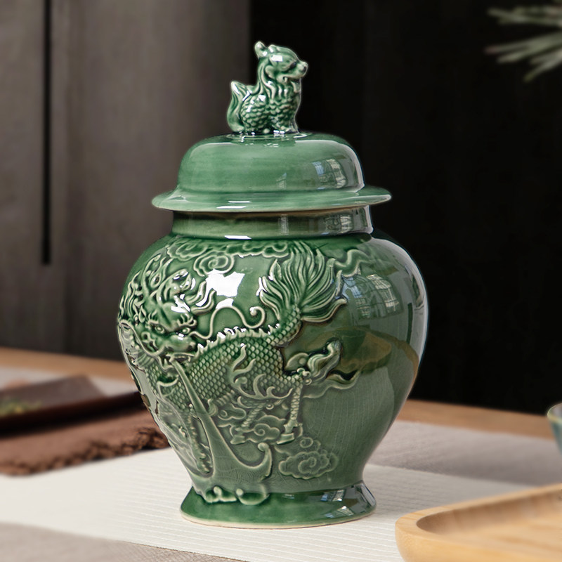 浮雕陶瓷茶叶罐空罐密封罐存茶罐储存罐瓷罐家用小号绿茶红茶普洱