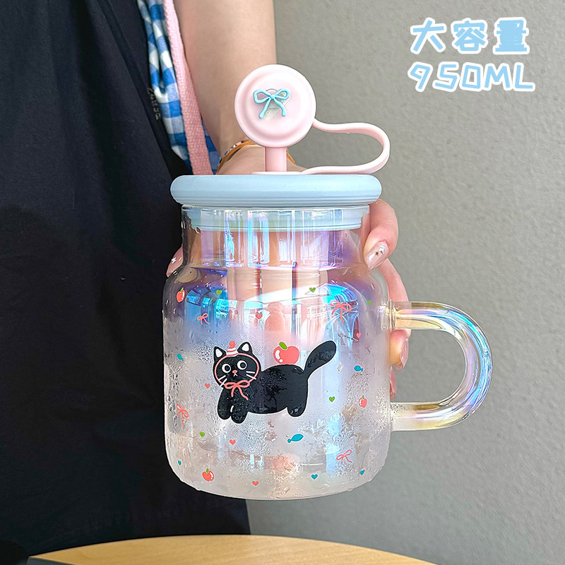 水杯女生玻璃杯大容量夏季泡茶杯办公室2024新款家用带盖吸管杯子