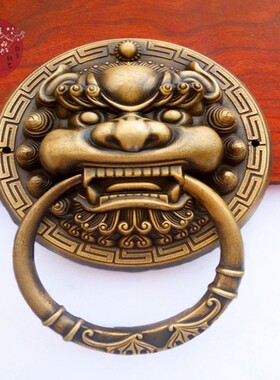 兽头门环拉手古铜实木仿古大门拉手门环庭院大门虎头中式仿古把手