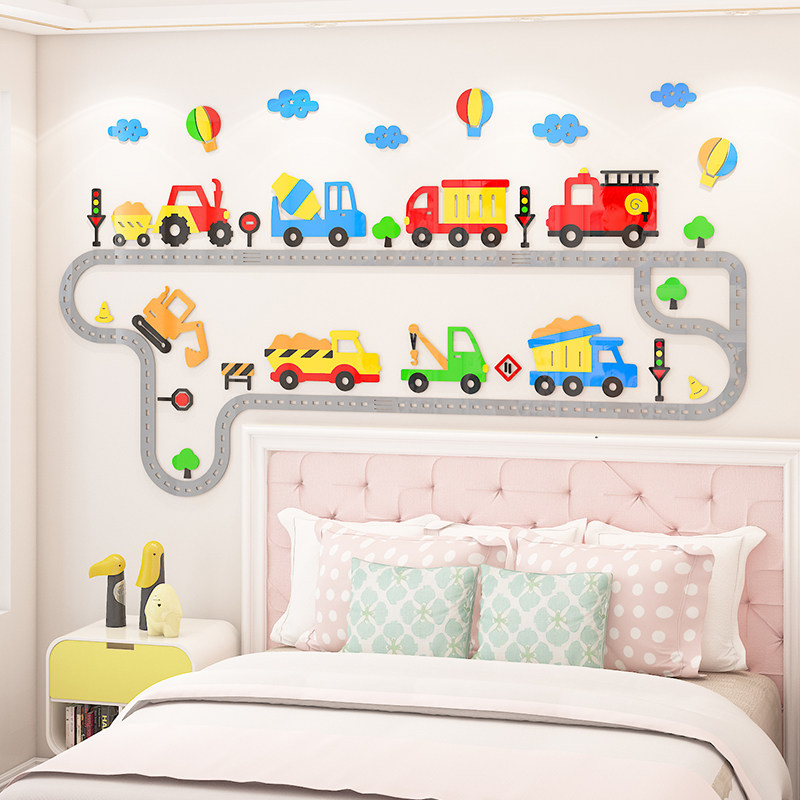 儿童房间布置创意工程汽车墙贴3d立体幼儿园教室环创主题墙面装饰