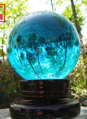 湖蓝天蓝色水晶球办公室学生书桌透明玻璃球家具摆放玄关隔断摆件