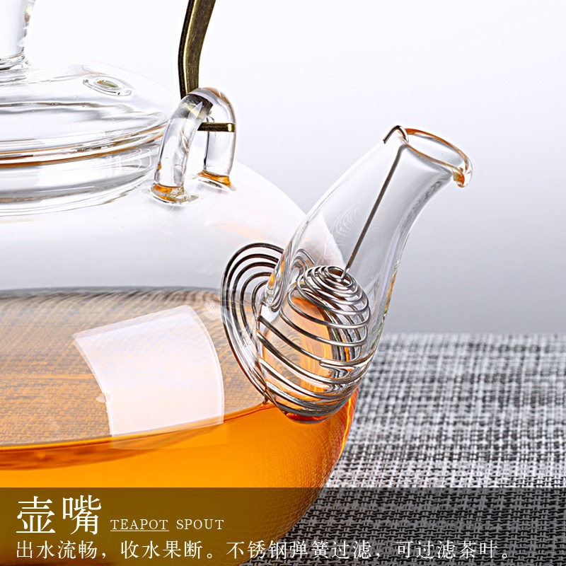 提梁玻璃煮茶壶 耐高温烧水煮茶器 耐热养生壶花茶煮水电陶炉茶具