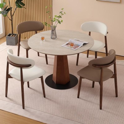 中古圆餐桌家用小户型现代简约餐厅1米6人饭桌德利丰岩板实木圆桌