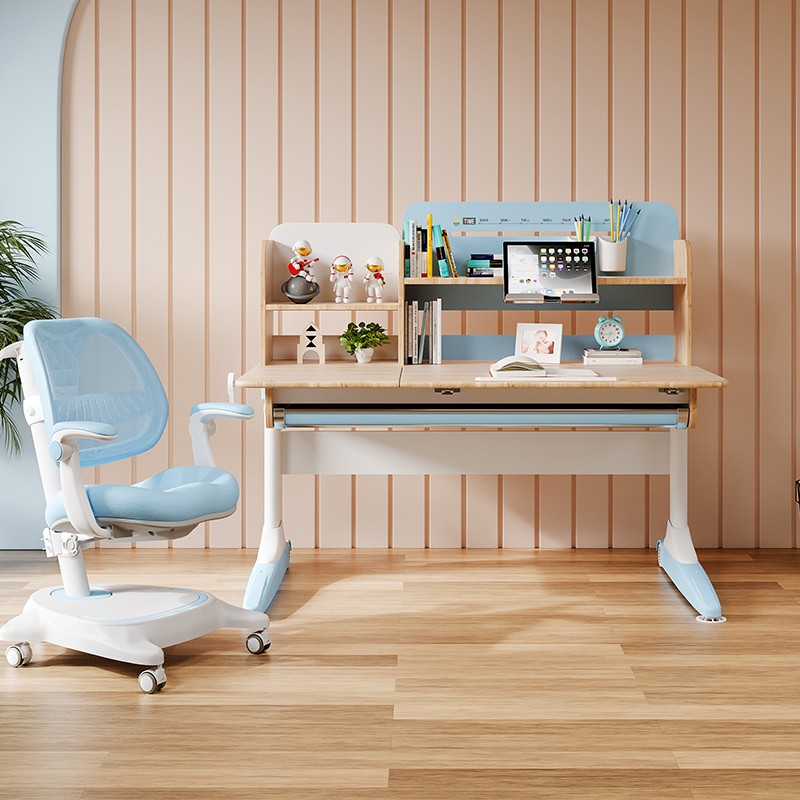 博士有成实木儿童学习桌椅装家用简约小学生写字书桌手摇可升降