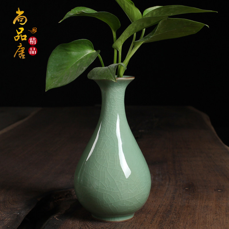 龙泉青瓷玉壶春大号创意摆件手工个性时尚花插 家居装饰水培花瓶