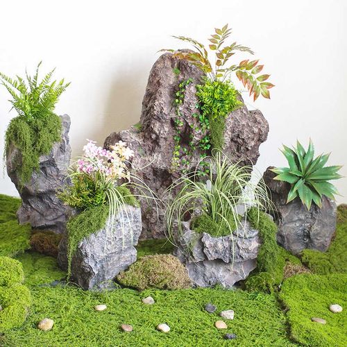绿植仿真假石头庭院假山造景室内装饰玻璃钢石头家居橱窗店铺摆件