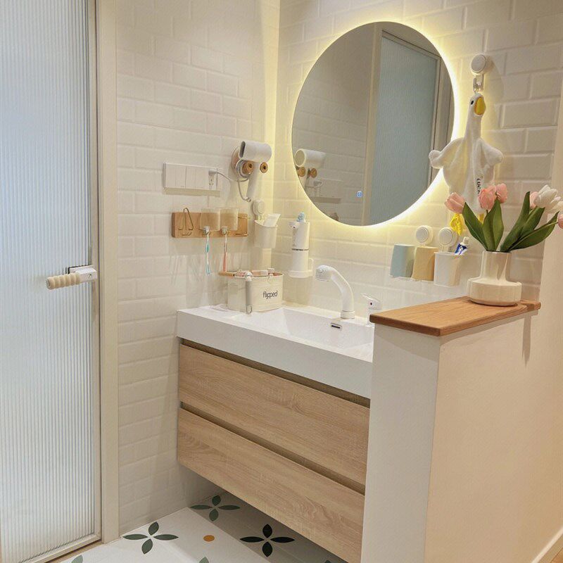 可丽耐一体盆浴室柜组合洗漱台洗手盆卫生间吊柜原木洗脸盆柜定制