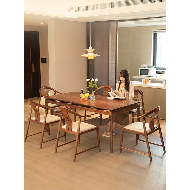 独家森活贝尔餐桌北美黑胡桃木餐桌全实木吃饭桌简约餐台书桌