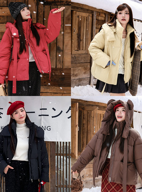 设计感小熊耳朵连帽保暖棉服冬季胖mm大码女装宽松显瘦外套65531