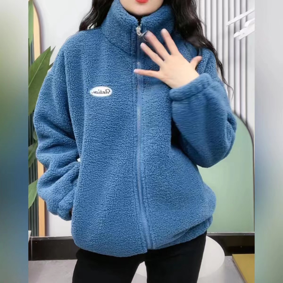 2023冬季加绒加厚外套妈妈保暖棉衣减龄女装摇粒绒宽松显瘦上衣