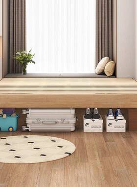 0J全ANY木无头床排骨架矮床榻榻米店日意式简约民宿酒可任定实制