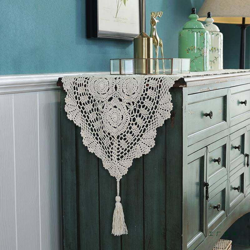 新台中式桌轻奢手工镂空桌布美复古电视式柜茶席茶F5M6JM7J防尘旗