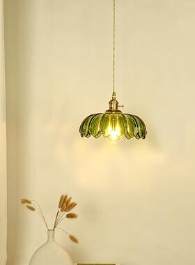 美式复古全19975铜玻厅璃餐灯长形三头旧上海玄关过方床道小吊灯