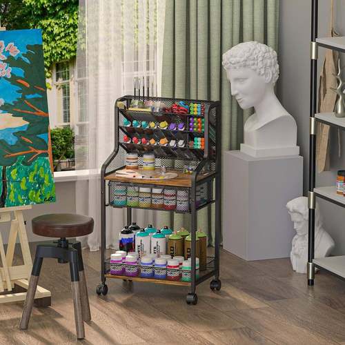 小推车置物工架可抽拉动艺品置物笔架颜料画绘画工具多GYPTC01层