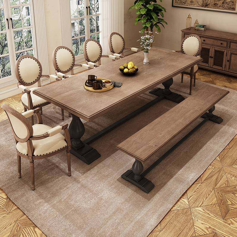 式复古实餐桌组合长方形家用饭桌木法式双色餐桌ZX-81923原木餐厅