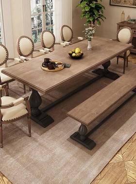 式复古实餐桌组合长方形家用饭桌木法式双色餐桌ZX-81923原木餐厅