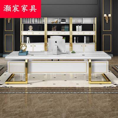 新款白色老板桌时尚裁5890桌经家理办公桌简总现代烤漆大班台约办