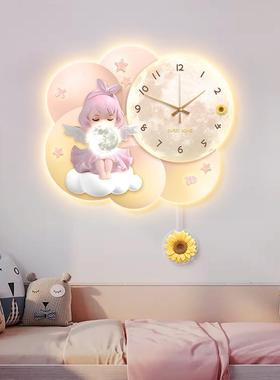 守头护天使儿童房装房饰KTN画女孩间表挂钟钟静音挂画公主卧室床