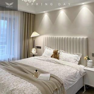 科极简布艺床油奶系网红CUB床奢主卧婚床极简风床双人床轻免洗技