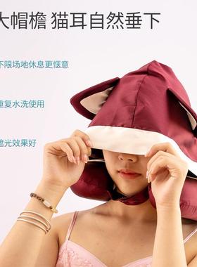 天枕猫睡型旅行飞枕真机丝U型枕61194桑蚕丝飞连帽眠遮光护颈枕