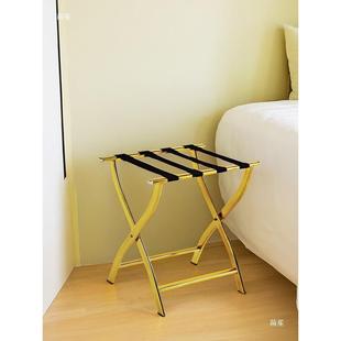 不锈钢方管行李架可折宾馆客房钛墙757置物架靠金式叠民宿床头放