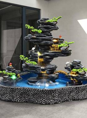 大型泉假山流水喷阳台公司QIF户外池庭院露台鱼缸鱼创意落装饰地