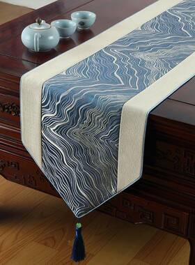 新中式奢视桌旗茶UUB轻几茶台布艺茶垫简约桌大气电柜盖布长条布