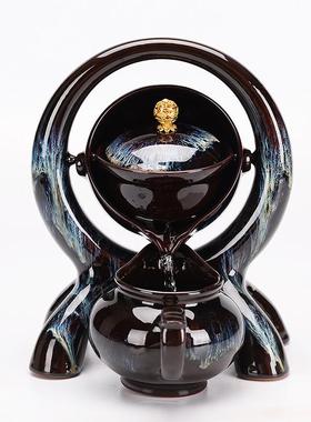 壶懒人石磨泡茶摇篮式全动茶具家用简陶瓷茶具套装自约现90404代